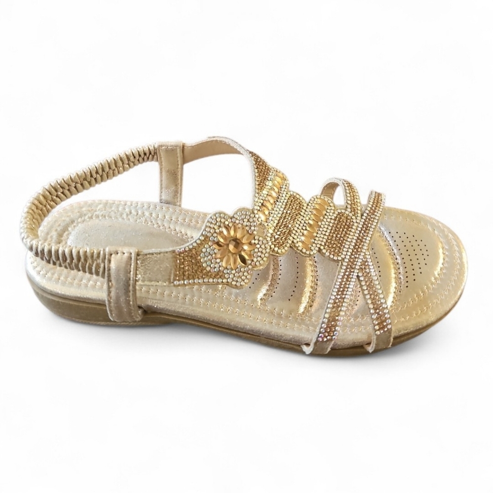 Gold Rhinestone Embellished Slingback Sandals | Size US 10 (EU 41) New with box - Picture 4 of 11